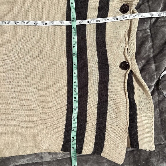 RD Style Tan Black Button Side Calandri Poncho Sweater Long Sleeve Cowl Neck Sm - Picture 13 of 14